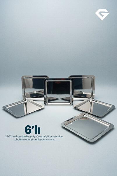 Gökdil 6 Pieces (22X22) Square Silver Color Coffee Presentation Tray