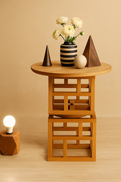 Onouqo Siena Yuvarlak Modern Rustik Retro Vintage Naturel Dekoratif Ahşap Çıt...