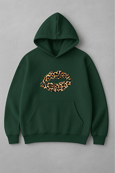 LORVEX سويت شيرت بطبعة ليوبارد ليب قصة فضفاضة للجنسين بغطاء رأس