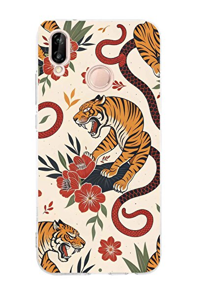 FLAMENKO حافظة هاتف شفافة بنمط النمر والثعبان متوافقة مع هاتف هواوي P20 لايت