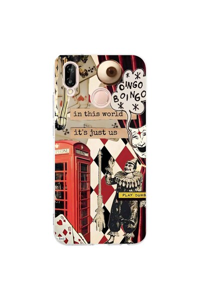 FLAMENKO حافظة هاتف شفافة بنمط كولاج مهرج متوافقة مع هاتف هواوي P20 لايت