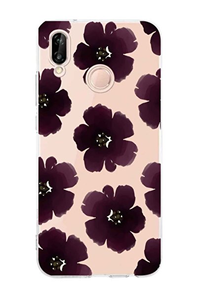 FLAMENKO حافظة هاتف شفافة بنمط زهرة أرجوانية متوافقة مع هاتف هواوي P20 لايت