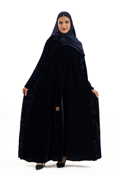 Hasnaa Abaya Suha's abaya, navy velvet with a subtle rose pattern