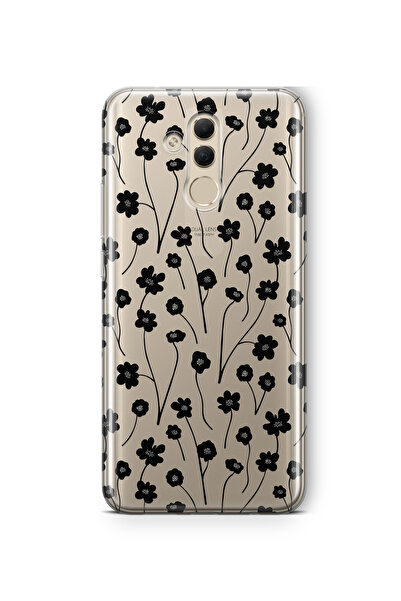 FLAMENKO حافظة هاتف شفافة بنمط زهرة سوداء متوافقة مع هاتف هواوي ميت 20 لايت