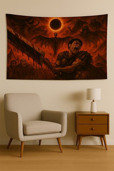 LUNA DİZAYN Berserk Temalı Duvar Örtüsü Ev Dekorasyon Duvar Halısı Örtüsü