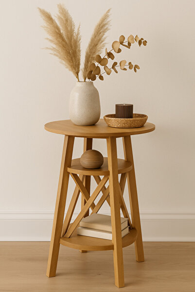 Onouqo Siena Yuvarlak Modern Rustik Retro Vintage Naturel Dekoratif Ahşap Çıt...