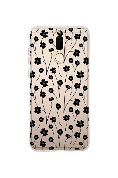 FLAMENKO حافظة هاتف شفافة متوافقة مع هاتف هواوي ميت 10 لايت بنمط زهرة سوداء