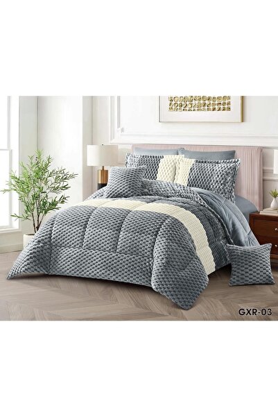 ALMIAAD Royal winter double bed set, 8 pieces, made of raw velvet and soft faux fur, size 240*260 cm