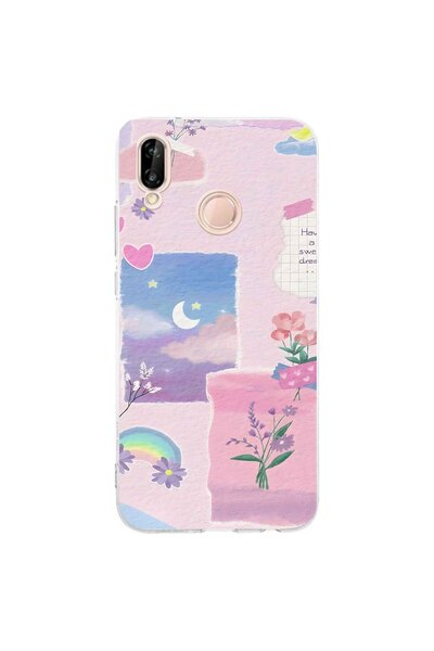 FLAMENKO حافظة هاتف شفافة متوافقة مع هاتف هواوي P20 لايت بنمط زهور الباستيل و...