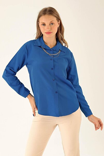 EKİNORA Kadın Tek Cepli Oversize Poplin Gömlek