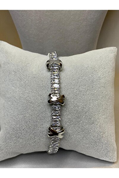ATALYA ACCESSORY Xoxo Vip Stainless Steel Bracelet Baguette Waterway Zircon S...