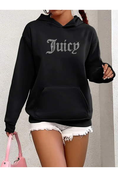 Bozz&Bozz Collection Women's Oversized Juicy Crystal Stone Printed Hoodie Thick Fabric Hoodie Sweatshirt