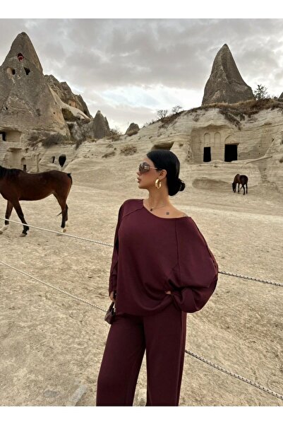 aytenli Boat Neck Batwing Sleeve Reverse Stitch Detail Top Elastic Waist Pocketed Pants Flowy Stylish Comfortable Set