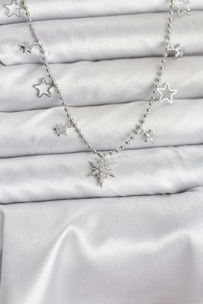 Clariss Brass Silver Color Zircon Stone Polar Star Model Women's Necklace
