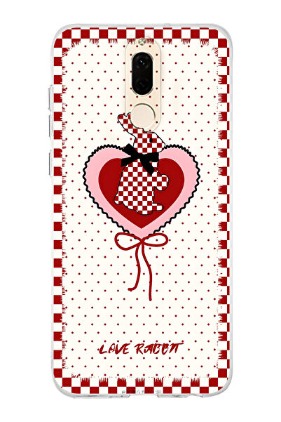 FLAMENKO حافظة هاتف شفافة متوافقة مع هاتف هواوي ميت 10 لايت بنمط أرنب مربع أحمر