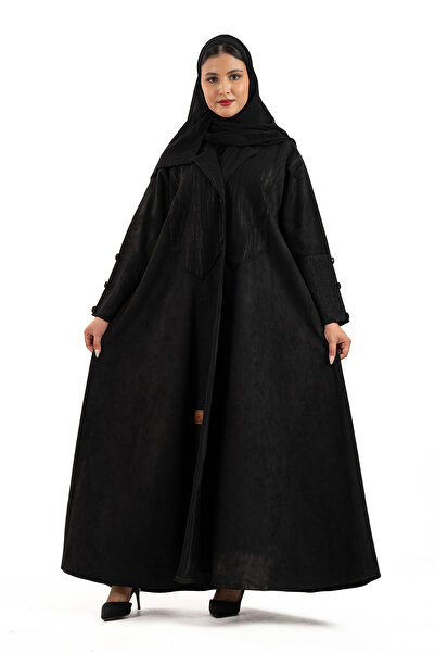 Hasnaa Abaya Ghamra abaya, suede with jacquard fabric on the chest
