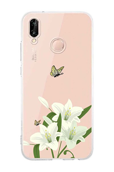 FLAMENKO حافظة هاتف شفافة متوافقة مع هاتف هواوي P20 لايت بنمط الزنبق الأبيض