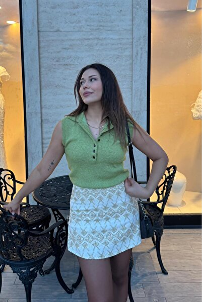 Güneş Triko Polo Yaka Kolsuz Bluz - Yeşil