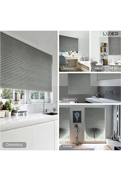 LUXER Set of 4 Self-Adhesive Pleated Blinds, Adjustable, Installation Without Drilling, Gray, Dimensions 60x150 cm