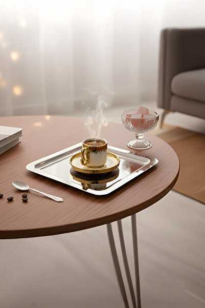 Gökdil 2 Pieces (22X22) Square Silver Color Coffee Presentation Tray