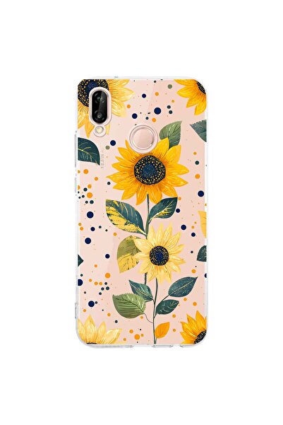 FLAMENKO حافظة هاتف شفافة بنمط زهرة الشمس متوافقة مع هاتف هواوي P20 لايت