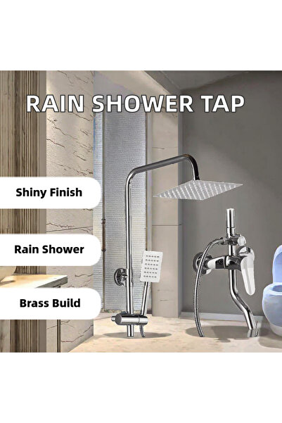 ABK POINT Modern Luxury Shower System, Chrome, 8-Inch Square Rain Shower Head with Handheld Spray