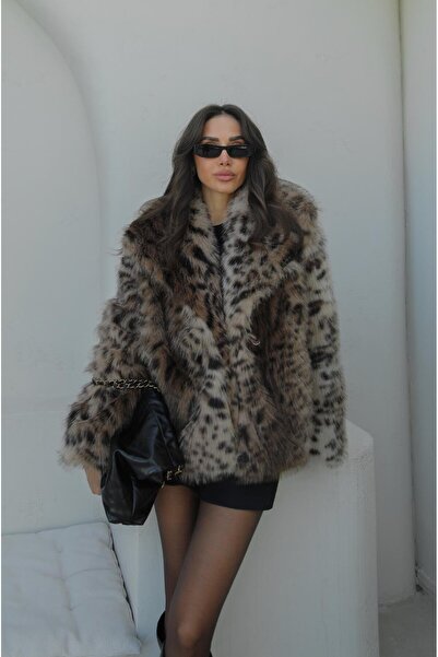 Havoş imprimeu leopard Palton din blană artificială
