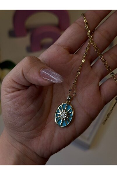 AFİTAP ŞEKERİM Çelik Turkuaz Renkli Güneş Kolye