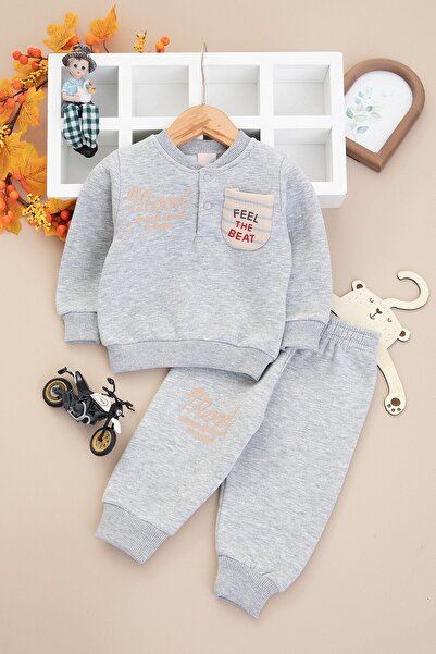 VEGAMOD Boy Baby Three-Piece Fleece Shirt with Fleece-Lined Pocket Details Winter Suit 6-9-12-18-24 Months