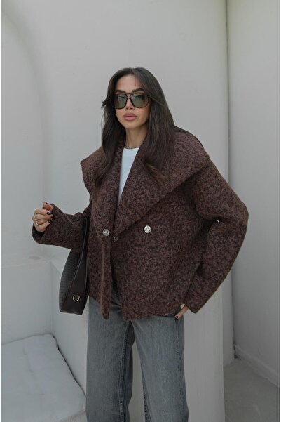 Havoş Κοντό παλτό με φαρδύ καφέ γιακά σάλι