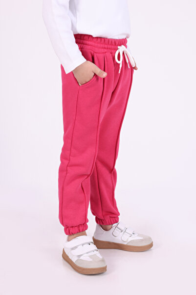 Lovexi Winter Fleece-Lined 3-Thread Fuchsia Sweatpants for Girls with Pockets
