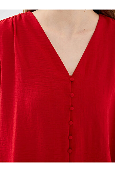 LC Waikiki Lcw Vision Red V-Neck Women's Blouse