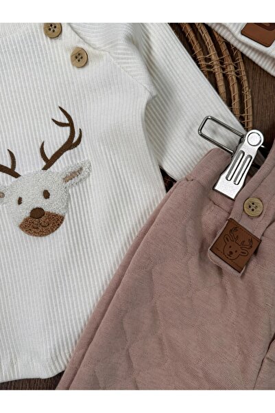 Childona Baby Kids Quilted Salopet Turtleneck Corded Fabric Fabric Badi Hat with Embroidery Detail 3-Piece Winter Baby Boy Set