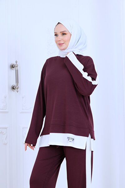 Pamira Women's Modal Paneled Tracksuit Set Plum