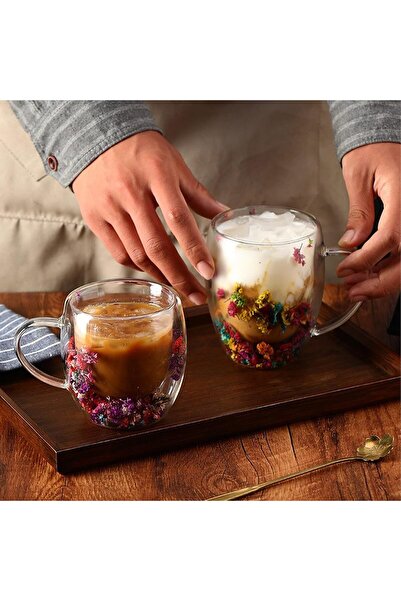 ÇARŞI HANEM Double Wall Glass Mug with Dried Flowers 250 ml