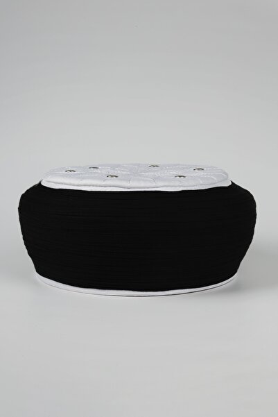 Sarıkhane Student Wrap - Black Fabric - White Headband - Round Wrap - Bird's Eye - 5 Meters