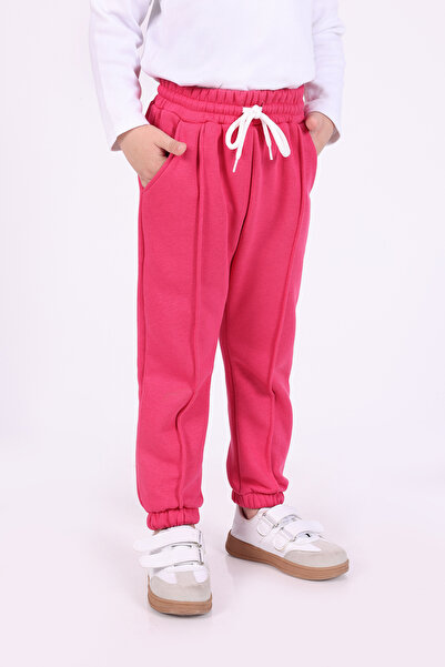 Lovexi Winter Fleece-Lined 3-Thread Fuchsia Sweatpants for Girls with Pockets