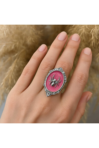 Herşey Nota خاتم على شكل عنكبوت وردي - رمز للأسلوب البديل والأناقة الجريئة، م...