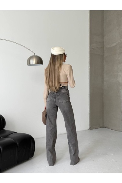 MEECY Γυναικείο τζιν παντελόνι Palazzo ελαστικό ύφασμα με λεπτομέρεια με ζώνη ψηλής μέσης