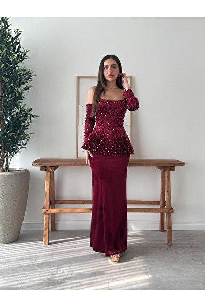 Generic Burgundy dress embroidered with pearls