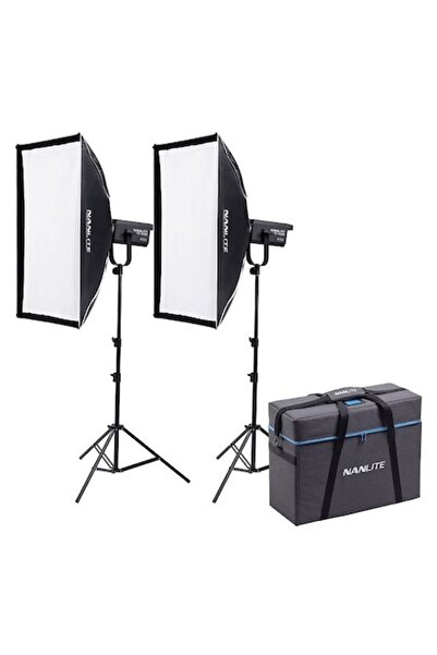 AcarFilm Set 2 piese Nanlite FS-300B LED Bi-Color, cu softbox, genti de trans...