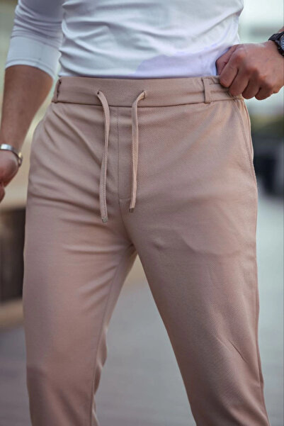 EyesOf Men's Diagonel Micro Textured Pocketed Elastic Waist Trousers - Gray