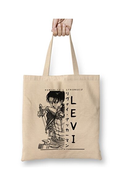 Toyaso Levi Attack on Titan Shingeki No Kyojin White Cloth Bag Long Handle Shopping Bag Beach Bag