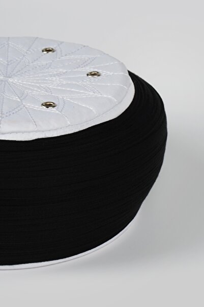 Sarıkhane Student Wrap - Black Fabric - White Headband - Round Wrap - Bird's Eye - 5 Meters