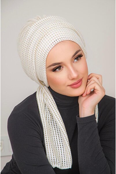 Aişe tesettür Krem Ajurlu Atkılı Tesettür Bone