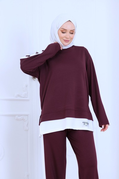 Pamira Women's Modal Paneled Tracksuit Set Plum