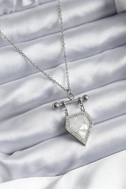 shopwave 316L الصلب الفضة اللون الزركون حجر التفاصيل قلادة المرأة