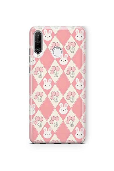 FLAMENKO حافظة هاتف شفافة متوافقة مع هاتف هواوي P30 لايت بنمط الأرنب والتوليب