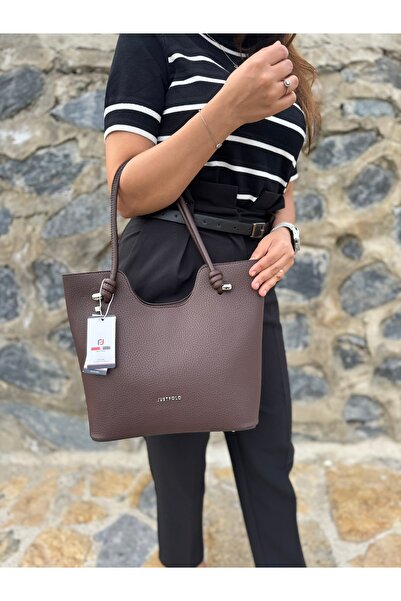 Just Polo Women's New Season Large Size Soft Leather 3 Compartment Luxury and Stylish Handbag Shopper