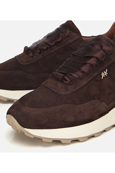Hotiç Kadın Süet Deri Kahverengi Bağcık Detaylı Yüksek Tabanlı Spor Ayakkabı